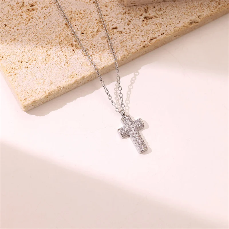 Fashion Female Religion Cross Pendant Necklace Stainless Steel Clavicular Chain Prayer Vintage Jewelry Gift