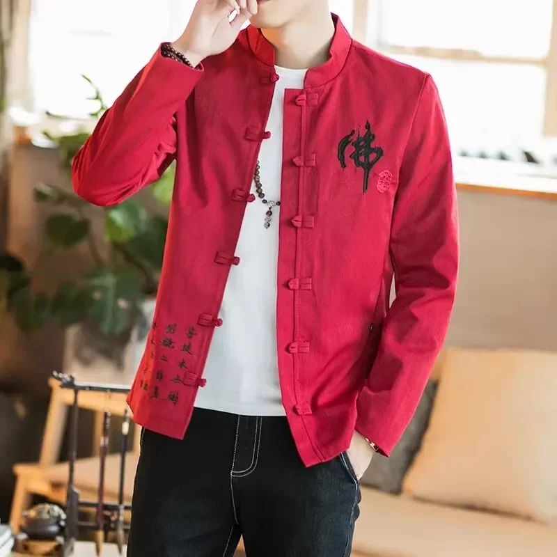 Vintage Stickerei Jacke Herrenmode Marke große chinesische Stil Herren bekleidung lässig Tang Herren Baumwolle Leinen Mantel traditionell