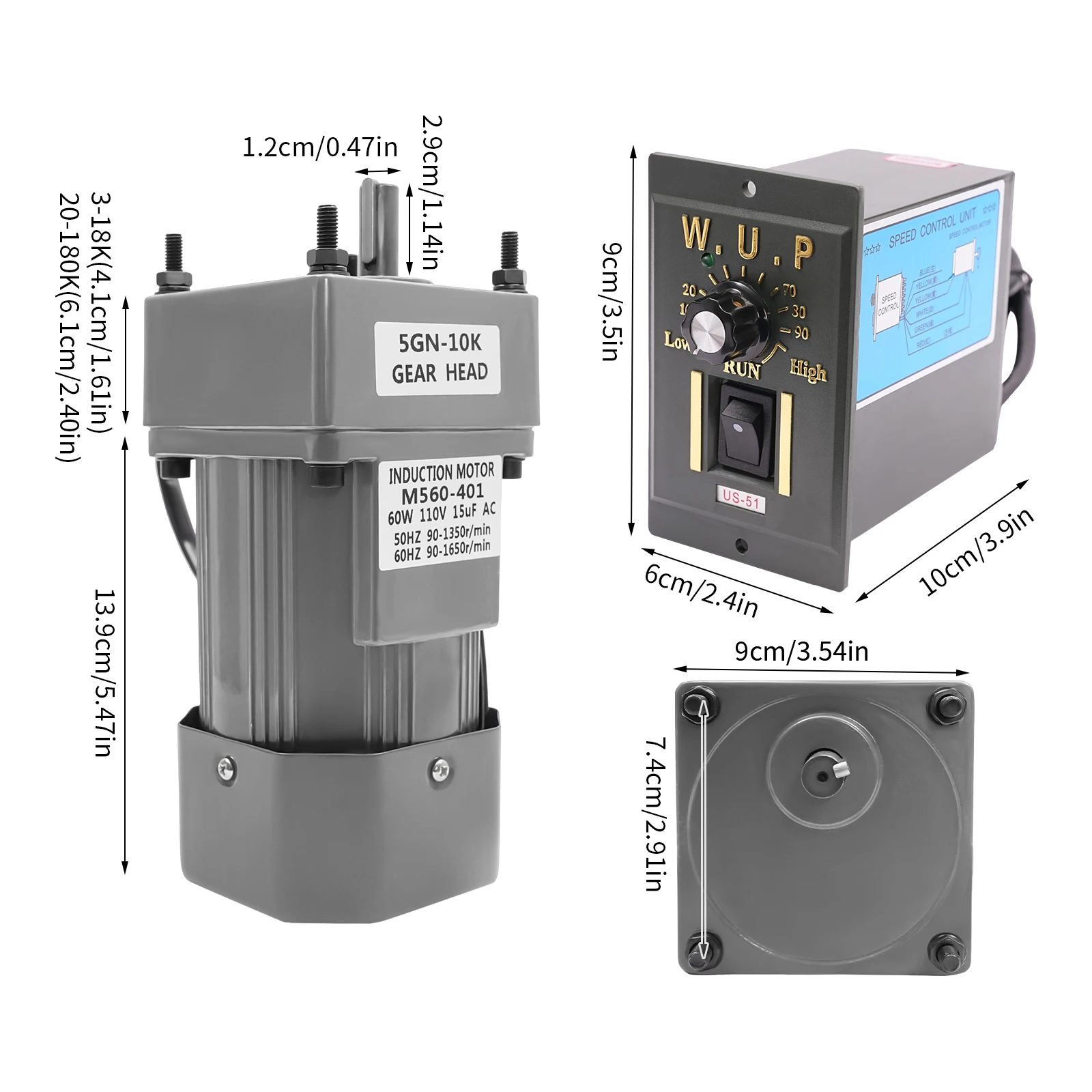 60W Variable Speed Motor, High-Efficiency,135 RPM, 3.8nm Torque, Built-in Gear Reduction, Compact Size, Ideal for Compact