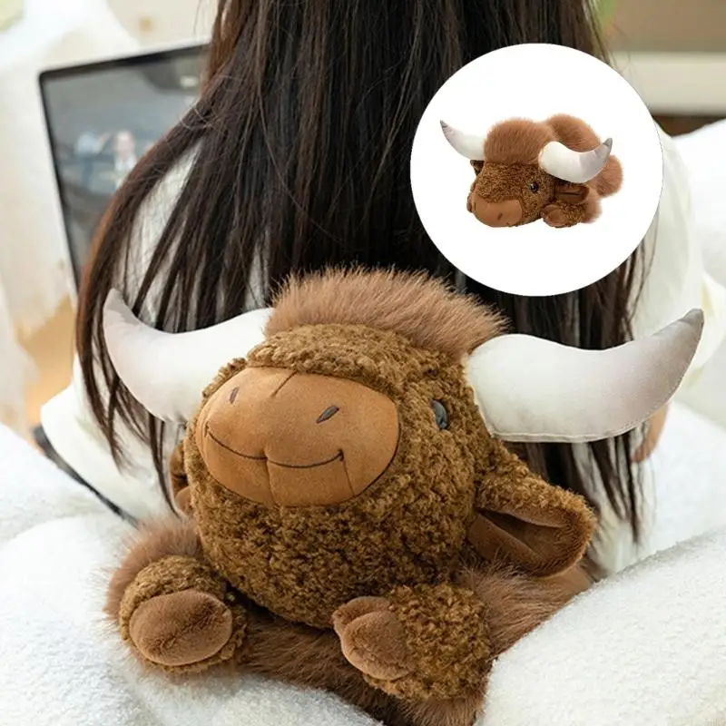 High Land Cow Fuzzy Figure with a Soft Filled Pillow Body for Hugging, Cushioning, and Home Decors Display 55KF