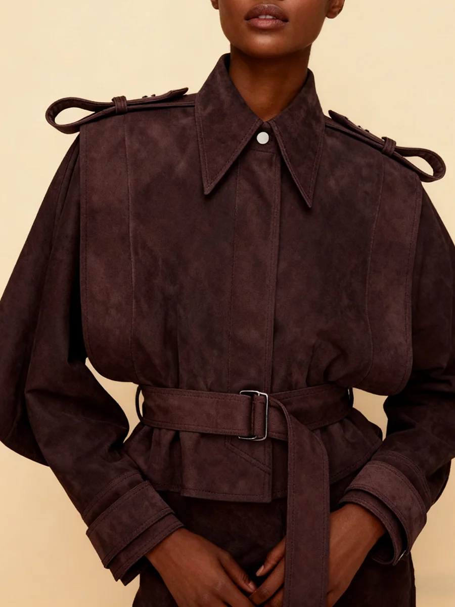 VGH giacche corte larghe stile americano per donna bavero manica lunga cintura impiombata giacca chic autunnale stile moda femminile