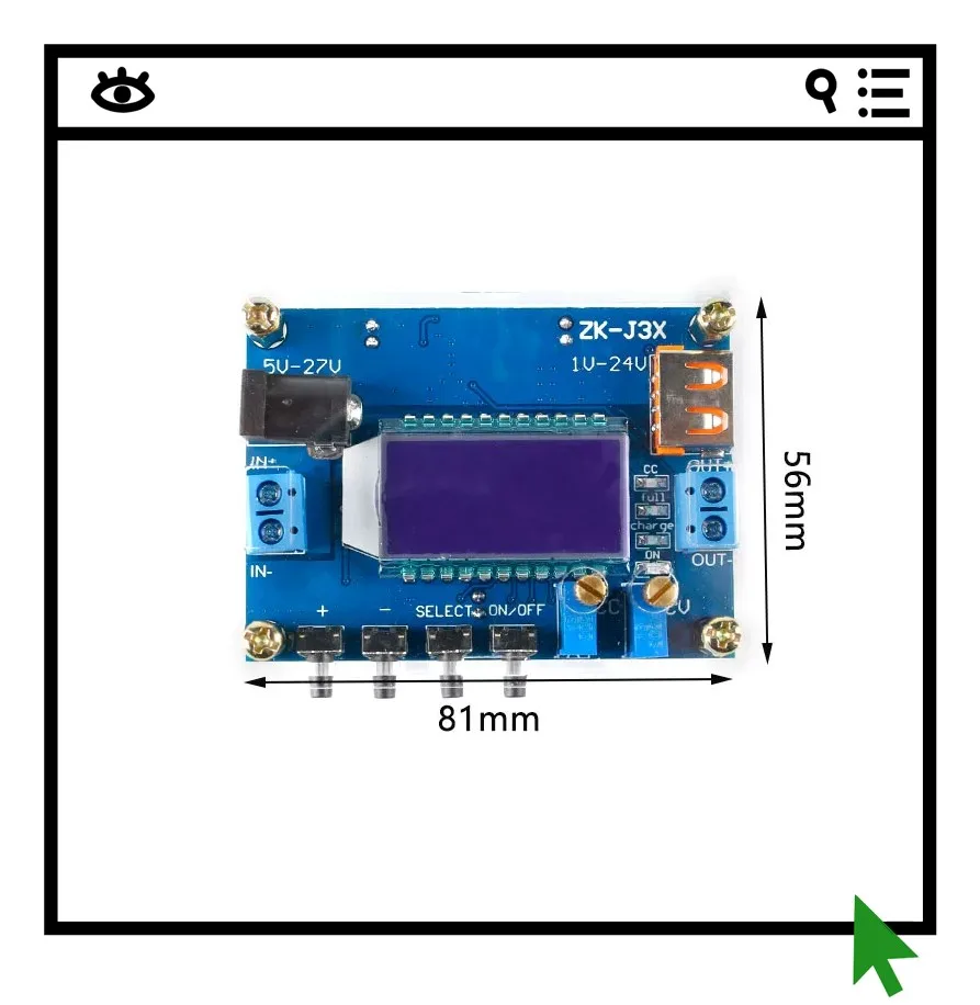 

ZK-J3X 3ADC DC Adjustable Voltage Reduction Module Constant Voltage and Current LCD Display Capacity Display