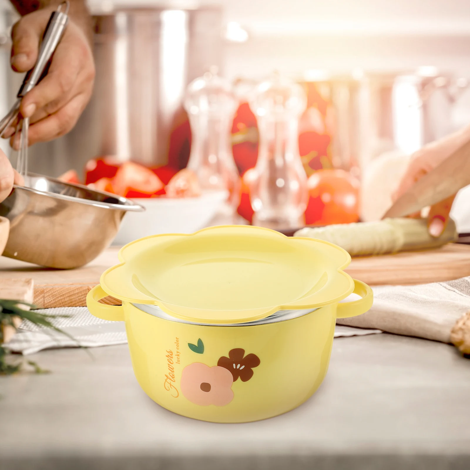 

Flower Design Instant Microwave Safe Stainless Steel Reusable Food Bowls for Home Kitchen Ramen Bowls