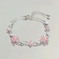 Korean Elegant Cherry Blossom Bow Zircon Bracelet For Women Y2K Sweet Girls Crystal Flowers Bracelets Wedding Party Jewelry Gift