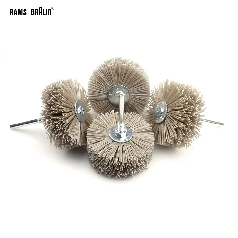 4 pieces 85*35*6mm Drill Abrasive Wire Grinding Wheel Nylon Bristle Polishing Brush for Wood Furniture Mahogany Finish