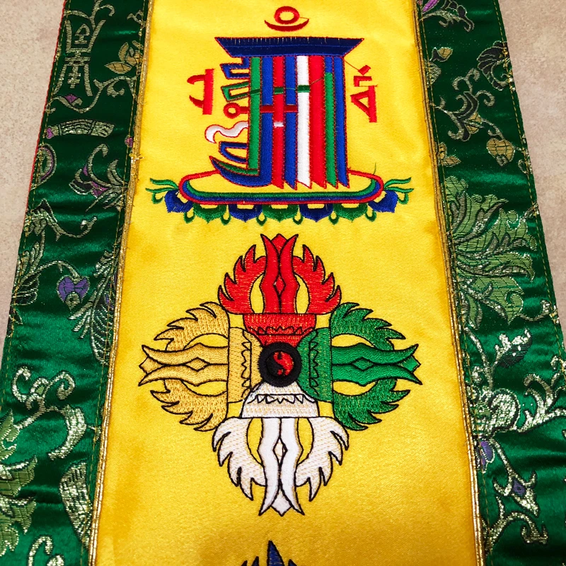 90cm Wholesale Buddhist supplies HOME Temple Embroidery Vajra Auspicious Symbols Wall hang Sutra banner Prayer flag FOPAN 2p
