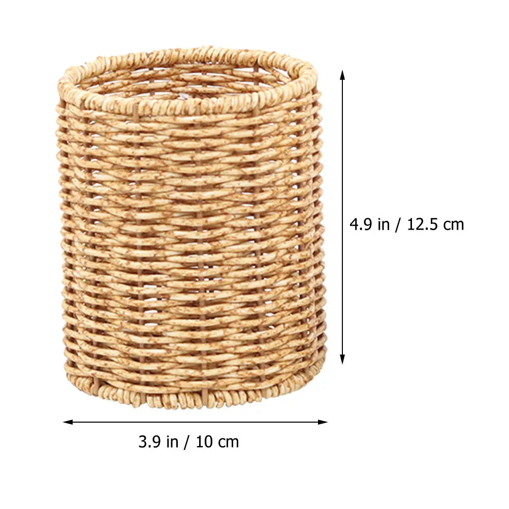 Imitation Rattan Woven Pencil Holder Organizer Desk Pen Pot For Office Desk Storage Home Decor Desktop Cup
