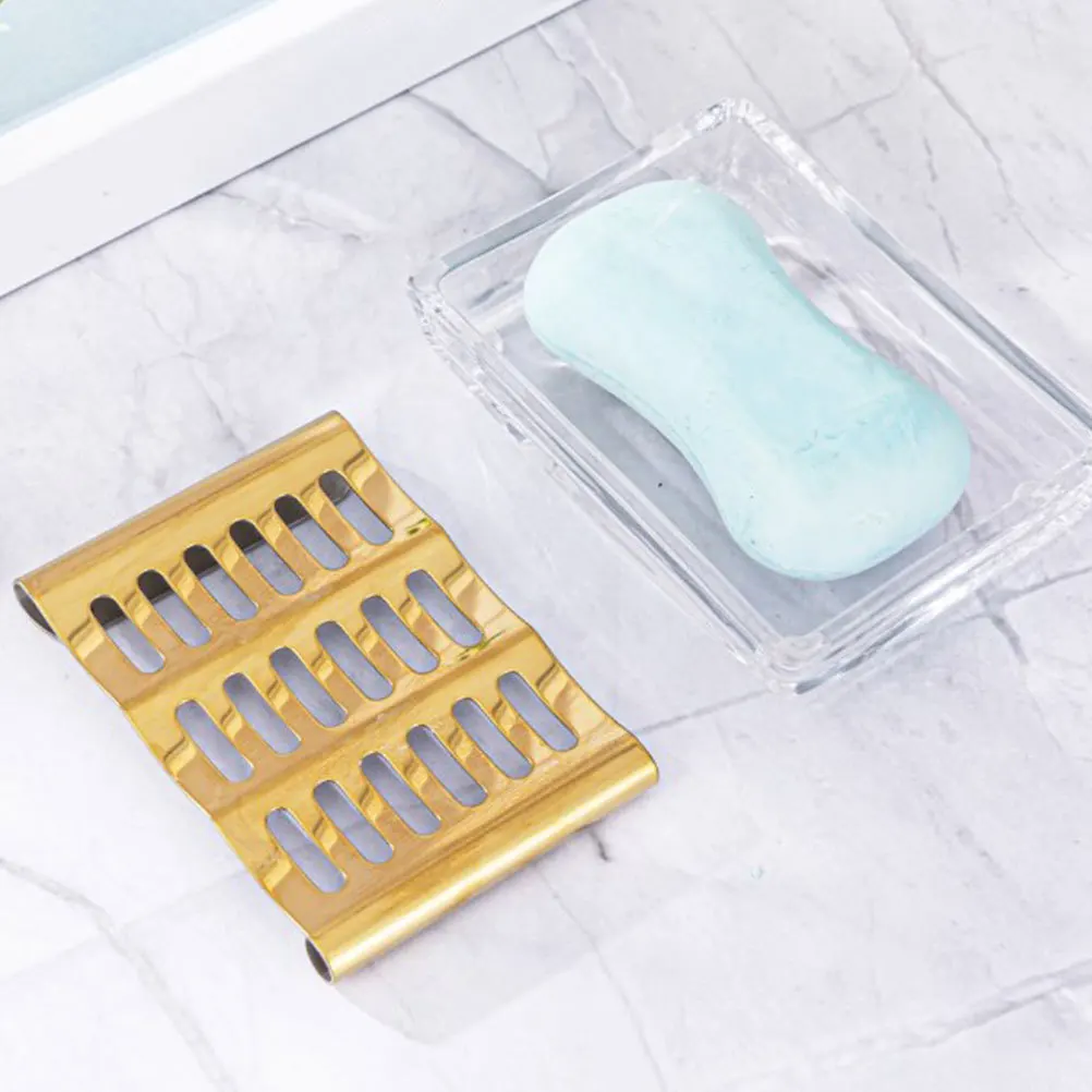 

Rectangular Glass Soap Dish Golden Stainless Steel Tray for Bathroom Soap Holder Drain Organizer Kitchen Sink Sponge Holder