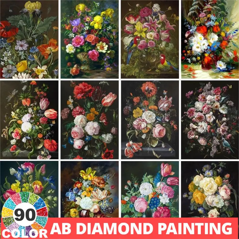 AB 90 Colors Diamond Painting 5D DIY Flower Art Full Embroidery Rhinestone Picture Cross Stitch Kit Mosaic Decoration Gift Hobby