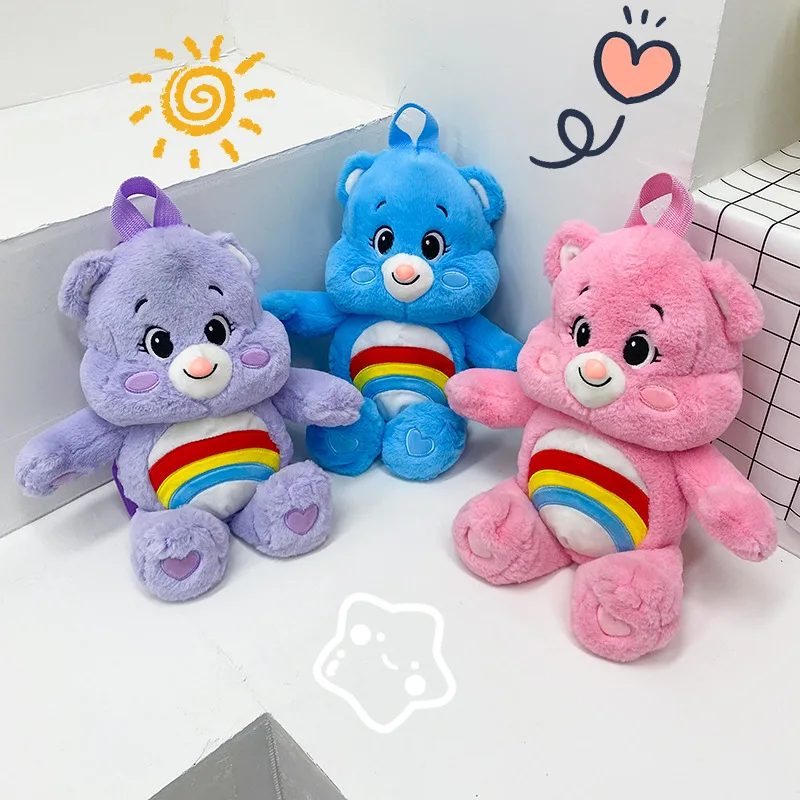 

Miniso Anime Cartoon CareBears Love Bear Backpack Cartoon Rainbow Bear Backpack Doll Storage Plush Bag Birthday Gift