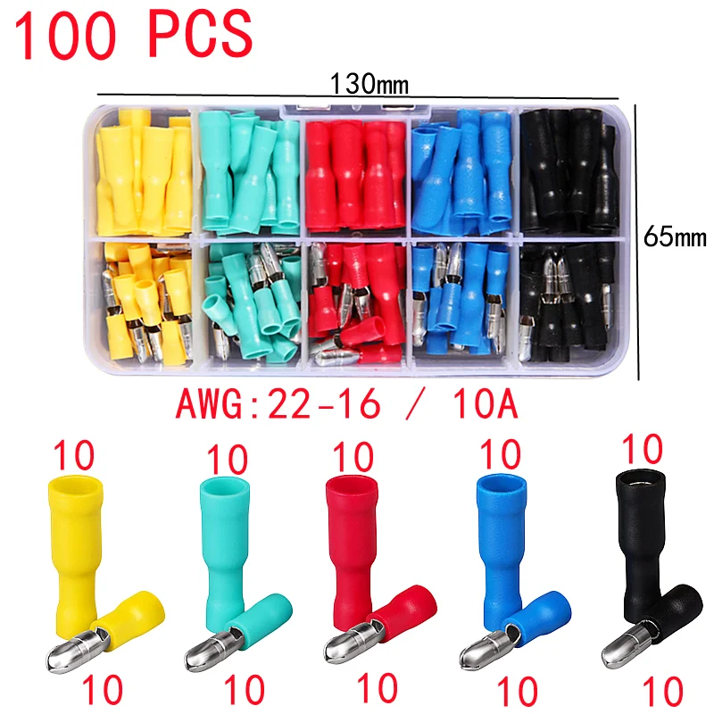 100 Pcs Box-Packed Bullet Type Insulation Crimp Terminal+4 and 1 Multifunctional Pliers,Electrical Wire Splicing Connectors