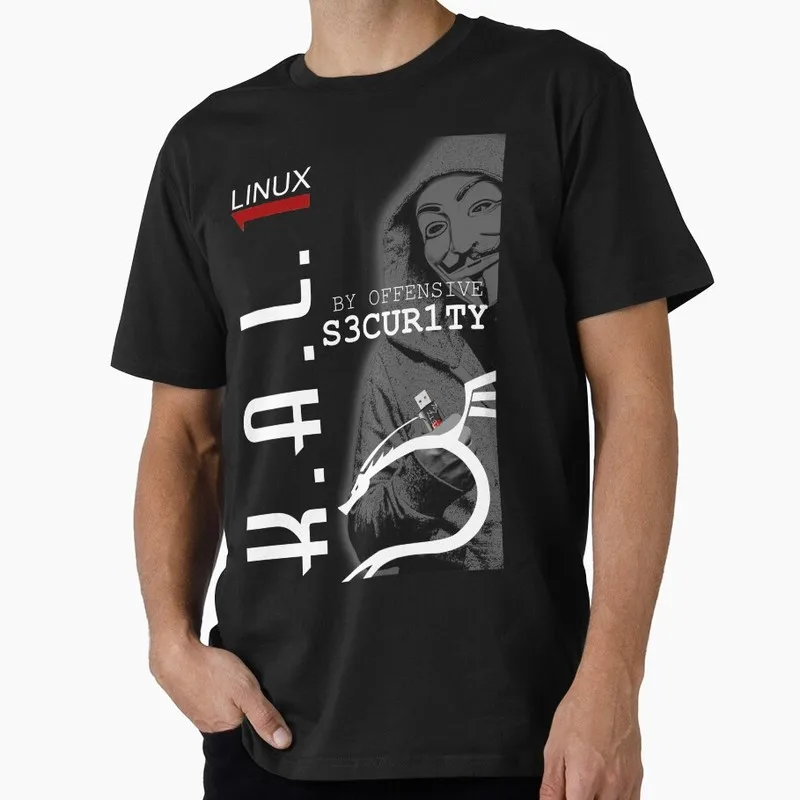 hacker in the background Kali Linux Operating System Graphic T‑Shirt Casual Short Sleeve Tees Geek IT Developer Fan Gift Tops