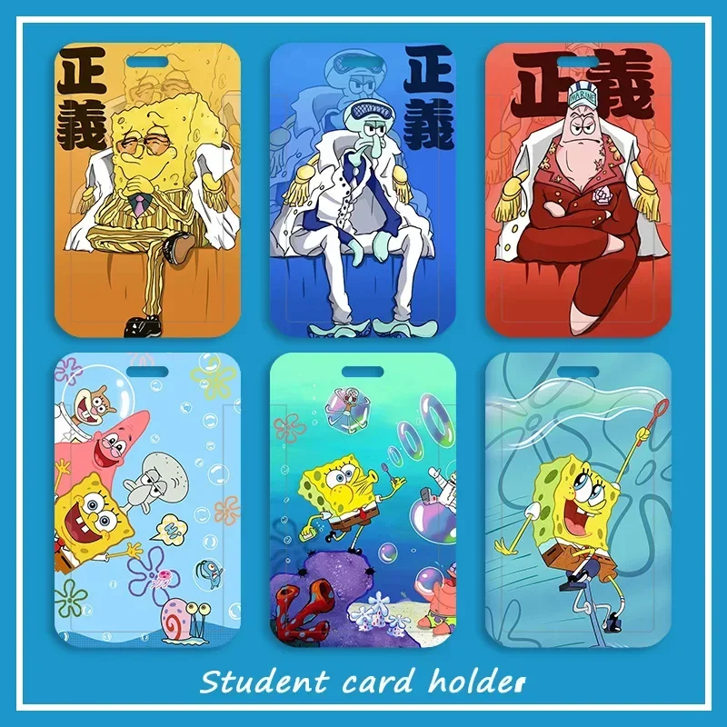 SpongeBob Card Holder with Lanyard Funny Anime Students Bus Campus Meal Credit ID Card Case Creativity Cartoon Protective Cover