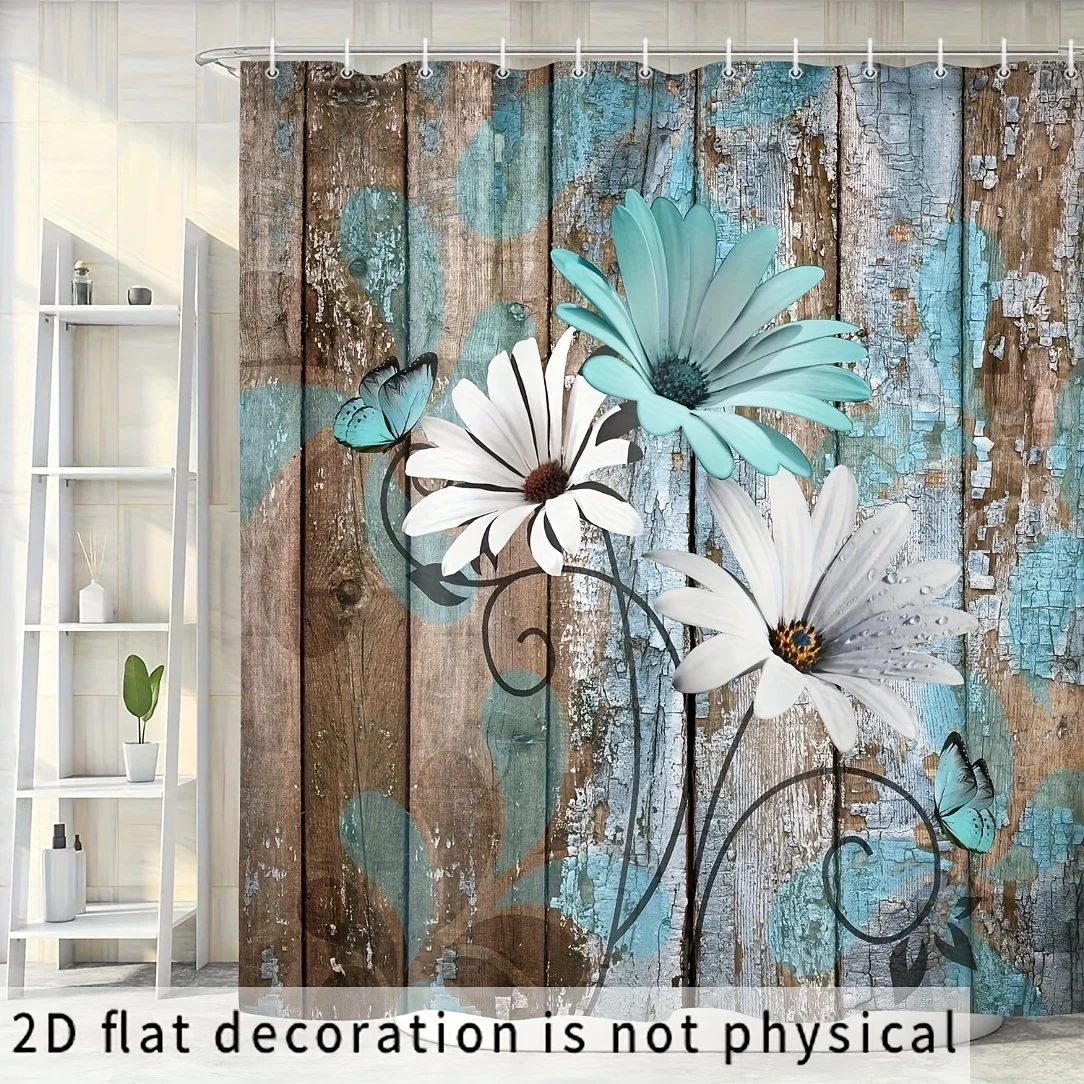Rustic Boho Floral Butterfly Shower Curtain Coastal Waterproof Polyester Liner for Farmhouse Bathroom Decor Bathroom Bath Access