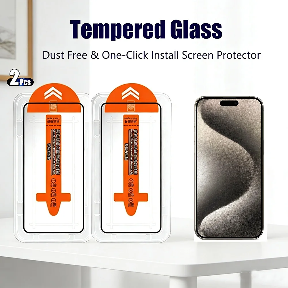 2pcs HD Screen Protector for iPhone 18 Pro Max 15/16 Plus 16e 15/16/17/18 Pro Max Tempered Glass Dust-Proof Easy Installation