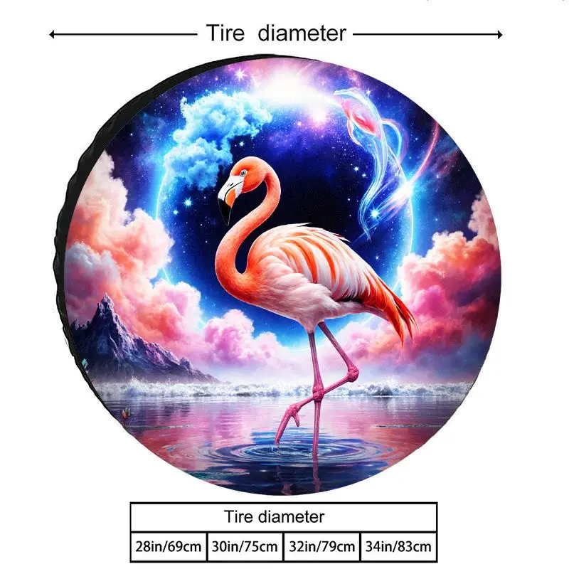 Dreamy Flamingo Starry Sky Pattern Car Tire Cover - Premium Polyester Dustproof, Sunproof, Wear-Resistant Spare Tire Cover - SU