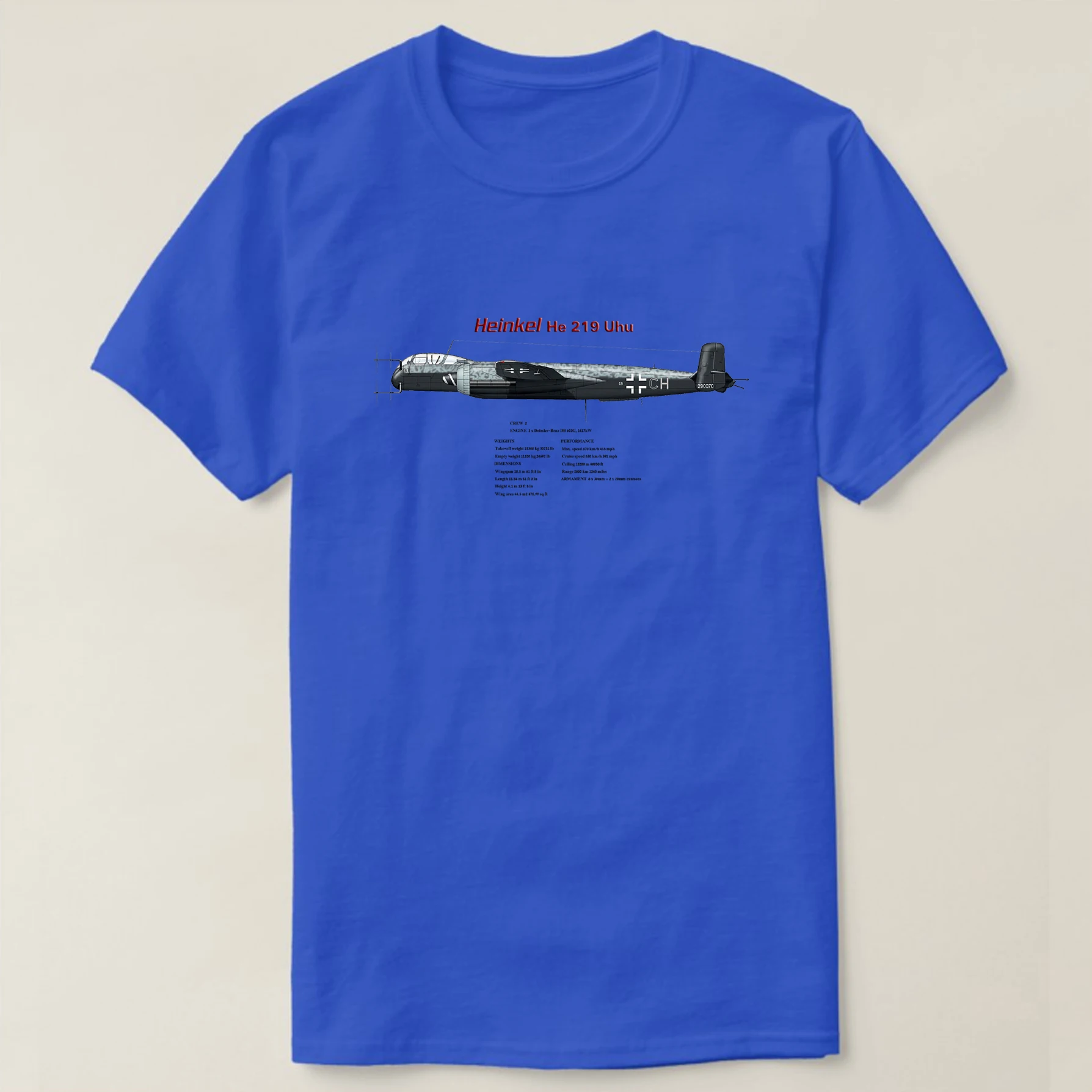 WWII  Heinkel He 219A Uhu "Eagle Owl" Night Fighter T-Shirt Short Sleeve Casual 100% Cotton O-Neck Summer Mens T-shirt