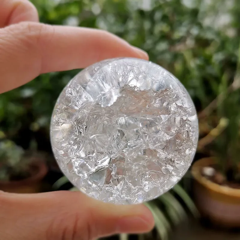 5/6cm Crystal Ice Crack Ball with Stand Glass Sphere Feng Shui Ornament Rocky Water Fountain Decor Sphere Home Decor Figurine