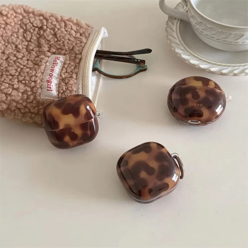 Capa de Fone de Ouvido Marrom com Padrão Âmbar Estilo Ins para Samsung Galaxy Buds 4 Pro 2 Pro Live, Capas para Buds 3 Pro FE Core, Capa para Fone de Ouvido