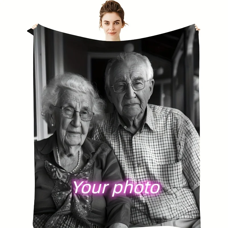 1pc Custom Blanket With Photo Text, Personalized Blanket Custom Throw Blanket, Custom Gift Blanket For Family, Friends