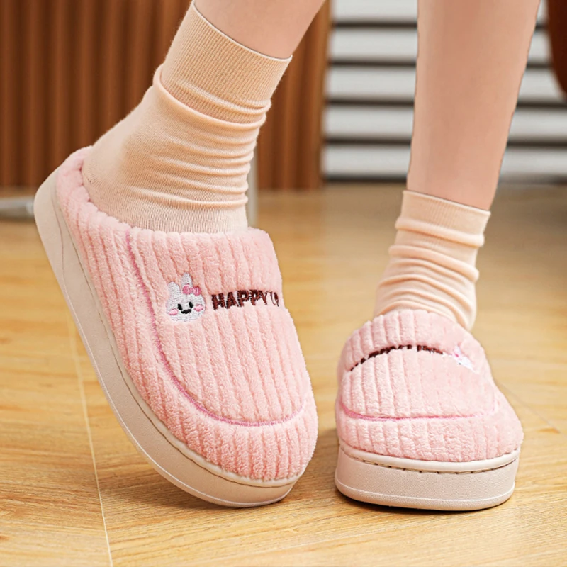 

Warm Women's Slippers Winter Couple Home Slippers Anti-slip Plush Men's Slides Soft Fur Flats Comfortable Casual Sandals 2023