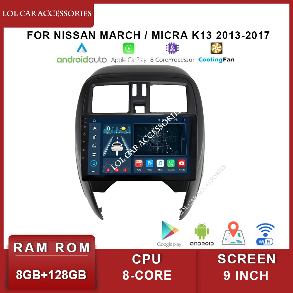 9 Inch For Nissan MARCH / Micra K13 2013-2017 Car Radio Stereo 8 Core Android 12 GPS MP5 Navigation Head Unit Multimedia Player