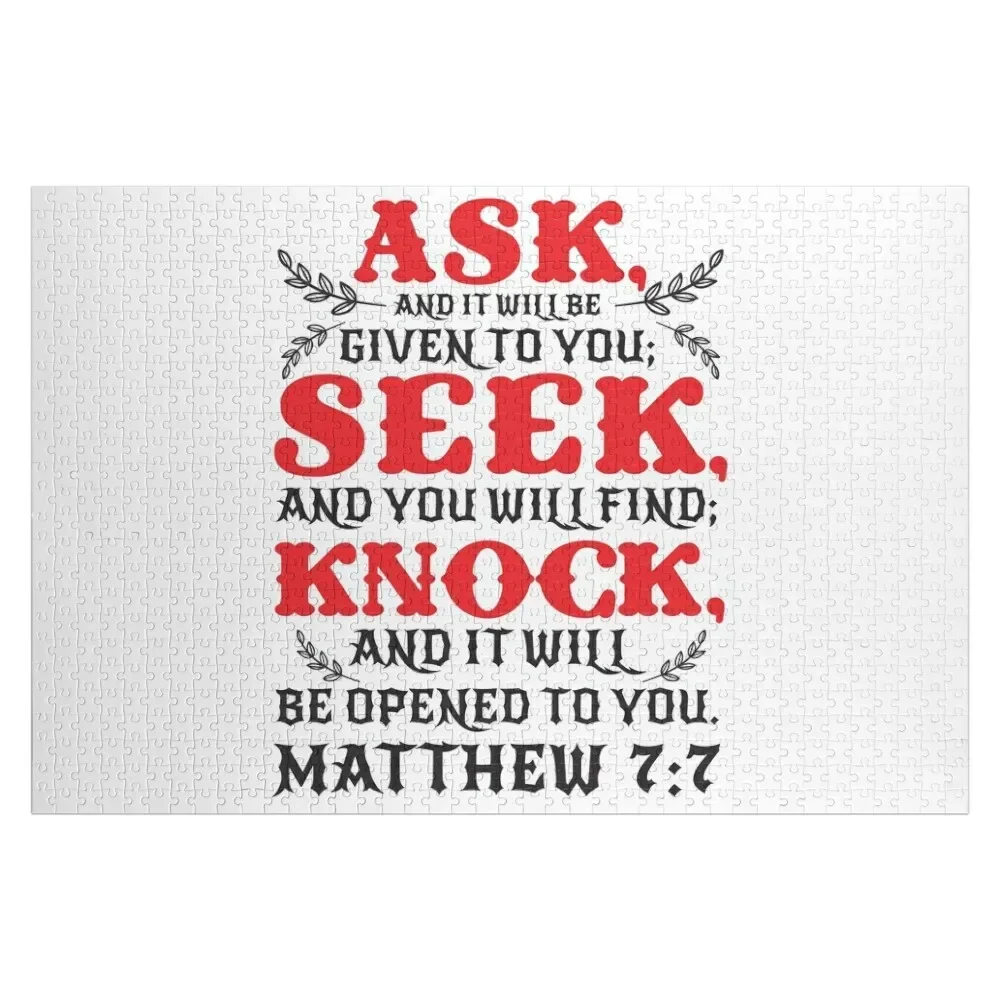 Matthew 7:7 Jigsaw Puzzle Personalized Wooden Name Custom Child Gift Puzzle