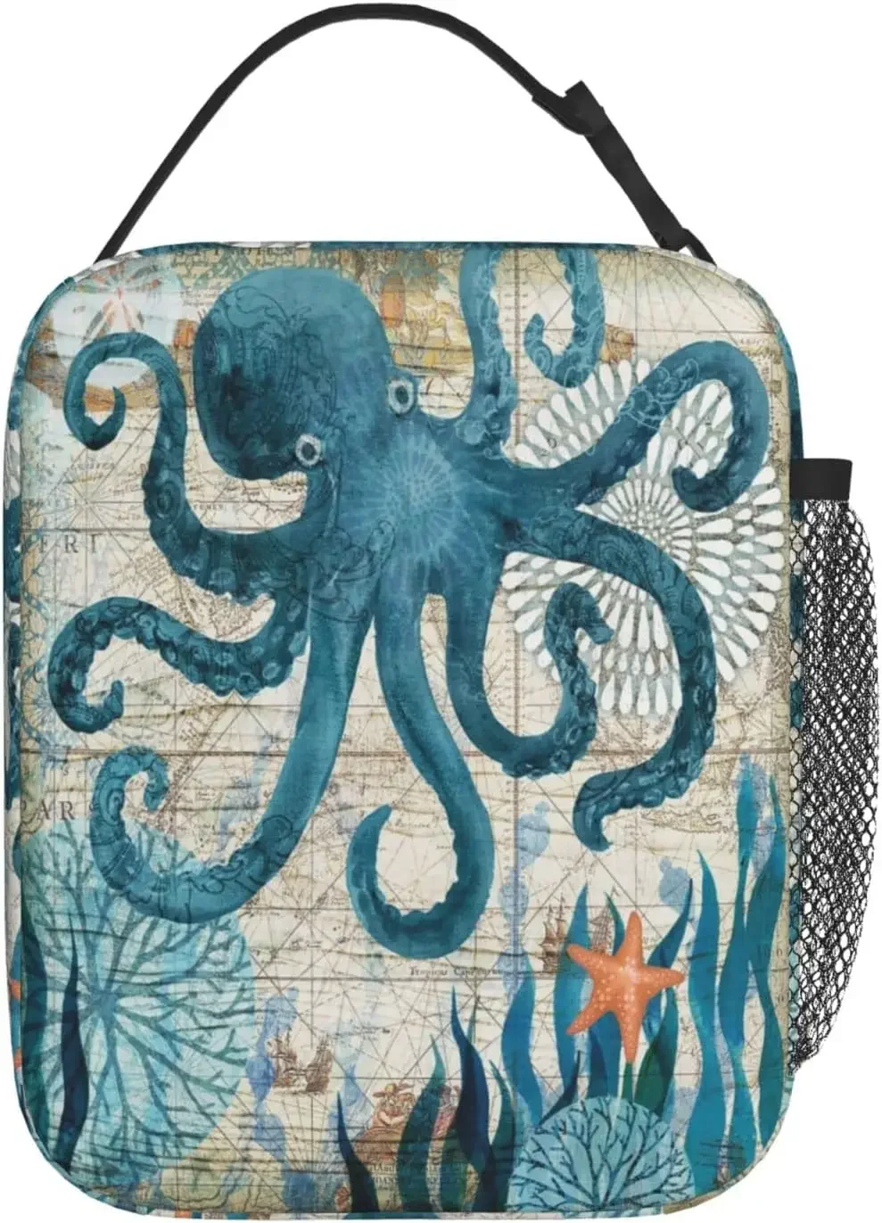 

Blue Octopus Nautical Map Portable Lunch Bag Insulated Meal Bag Reusable Lunch Box Cooler Bag For School Work Travel Picnic