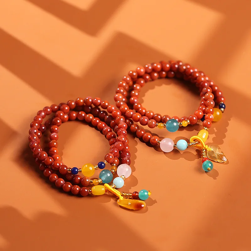 Natural Southern Red Three Circle Bracelets Good Lucky Men's and Women's Amulet Hand String Beeswax Blessing Auspicious Jewelry