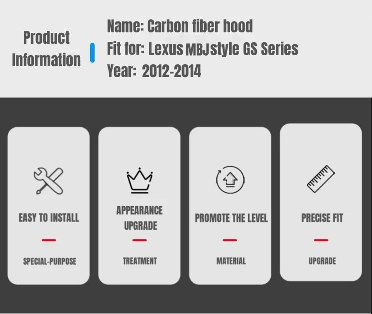 ฝากระโปรงคาร์บอน MRD สำหรับ Lexus GS 2012-2014 รุ่น MBJ ฝาครอบเครื่องยนต์คาร์บอนไฟเบอร์