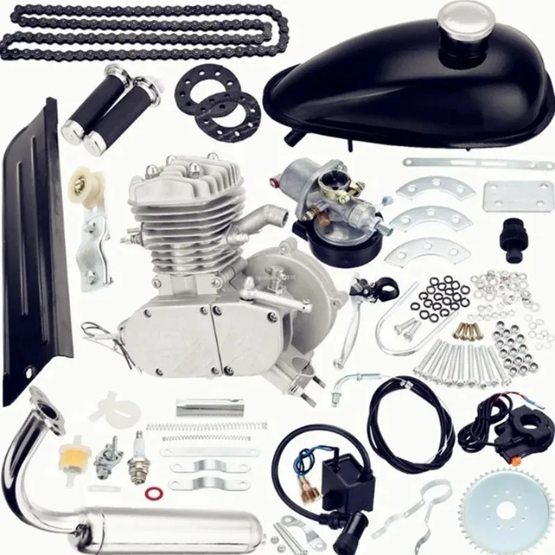 New 80cc Motorized Bicycle Bike 2 Stroke Motor Engine Kit Sets Silver Body