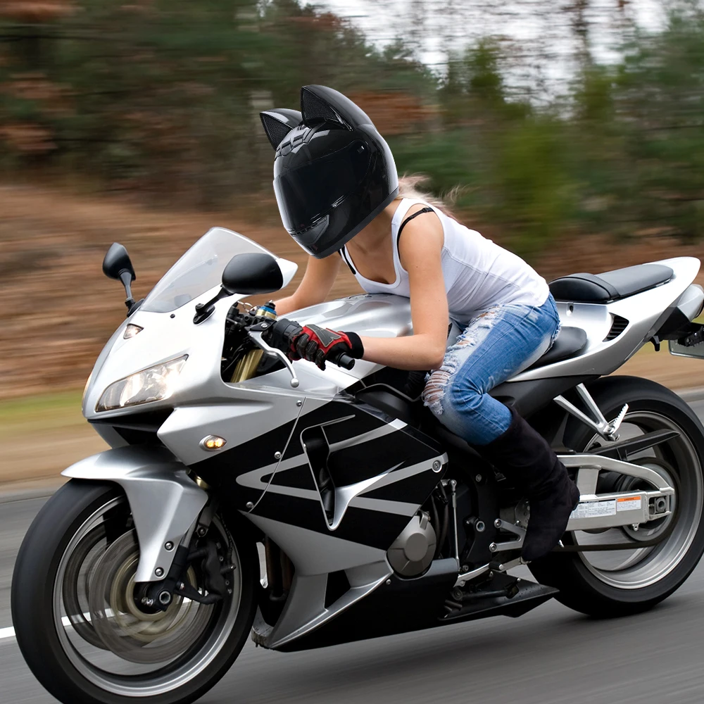 Cat Ear Motorcycle Helmet For Women Full Face Motocross Motorbike Men's Moto Helmet Breathable DOT Certification Girlfriend Gift