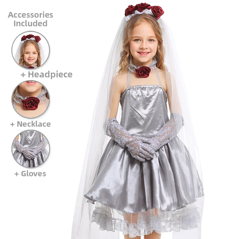 Kostium na Halloween dla dorosłych, przebranie czarownicy, strój ślubny, pasujące stroje dla rodziców i dzieci, maskarada, impreza w barze, występ...