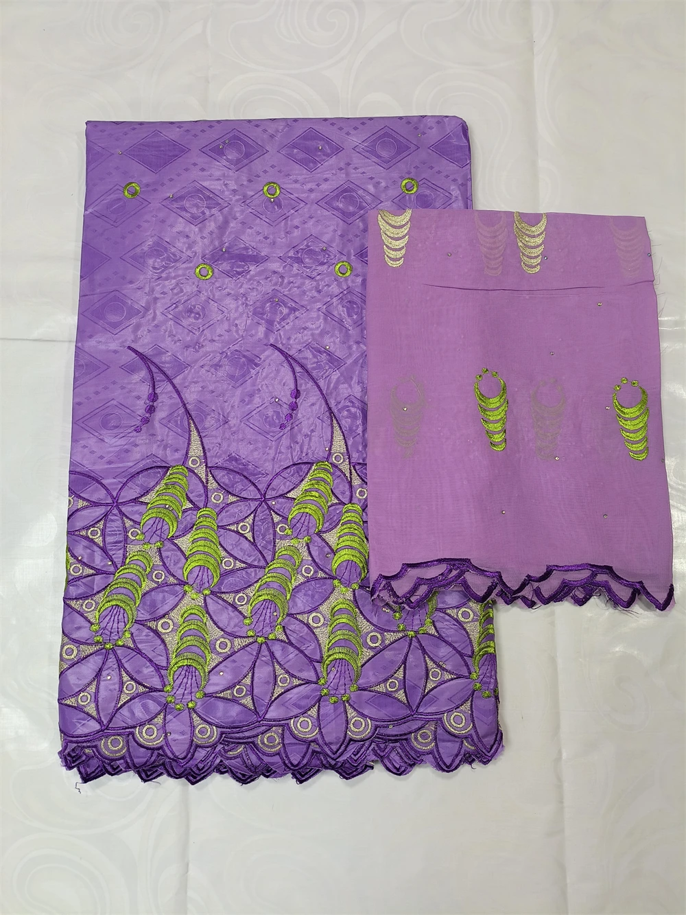 

5+2 Yards Senegal Bazin Riche Cotton 2023 New Purple Embroider Design African Lace Fabric Nigerian Men Or Women Wedding Sewing