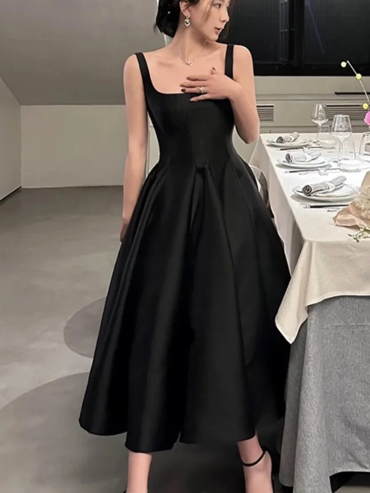 

New A Line Wedding Dresses Sexy Fashion Square Collar Spaghetti Straps Evening Dress Satin Simple Vestidos De Novia Customized