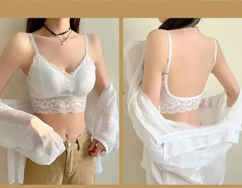 Sexy Open Back Bra Lace Bralette U Type Wire free Boneless Brassiere  Floral Women Top Backless Underwear Bras New