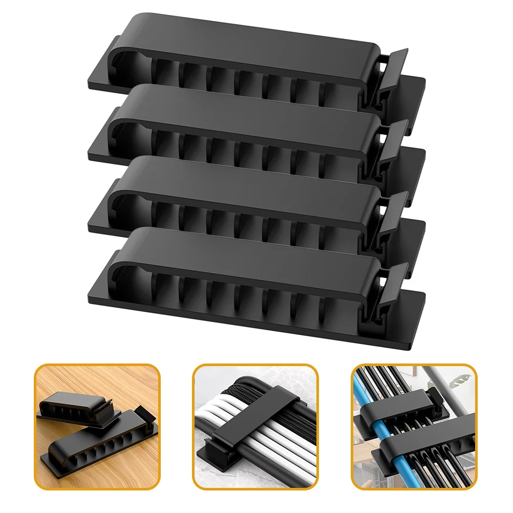 4Pcs Adhesive Cord Organizer Cable Management Clips 8 Holes for USB Headphone Wires on Desk Wall Car Wood Glass Metal