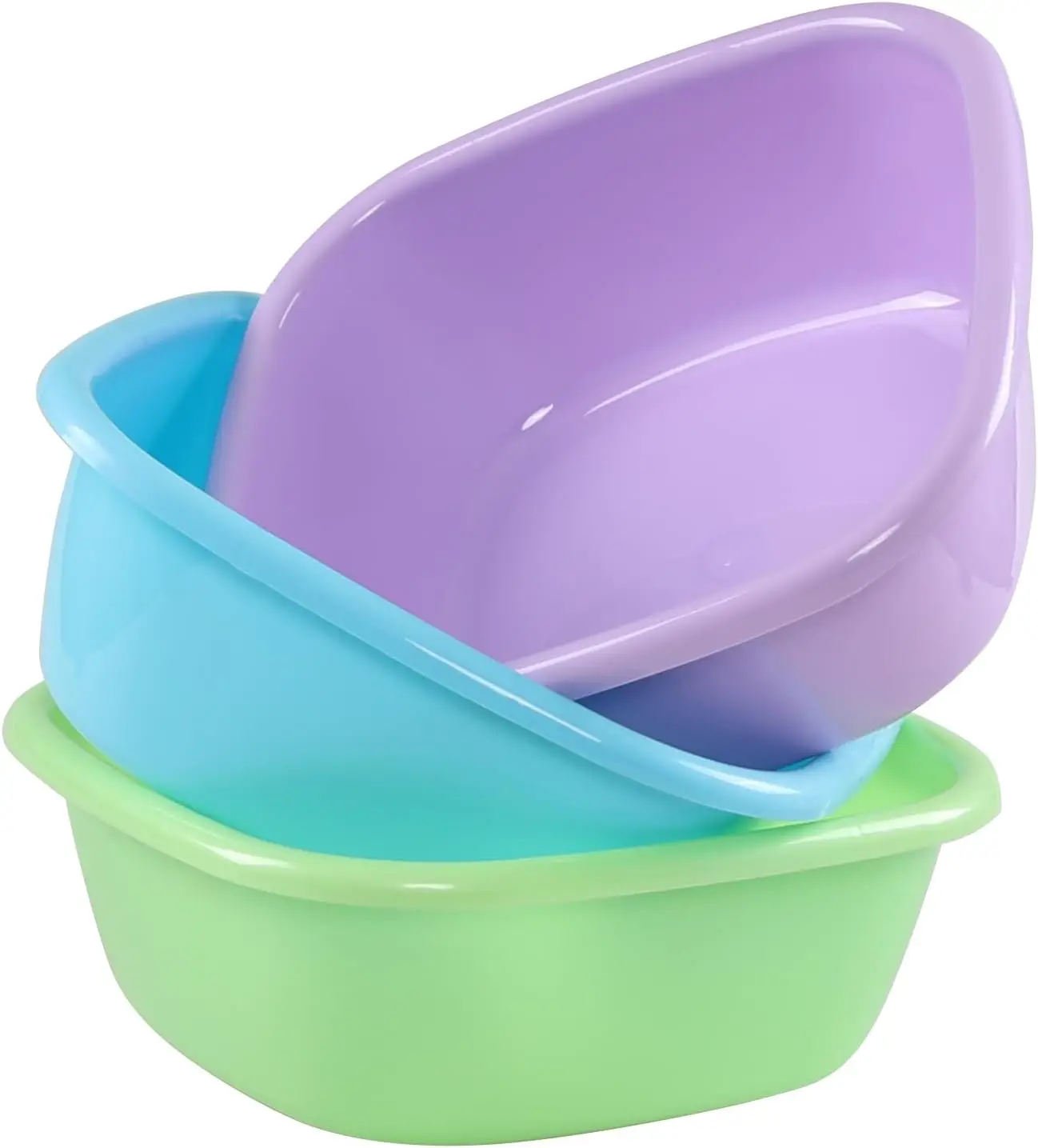 

Colorful 8 Quart Plastic Square Wash Basin Tub, 3-Pack for Kitchen Bathroom Cleaning