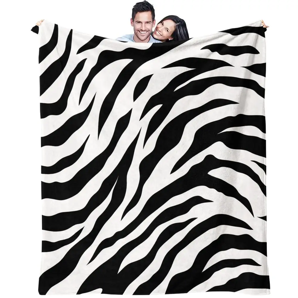 Zebra Stripes Print Flannel Blanket Throw Blanket Warm Gift Blanket Digital Printed Soft Cozy Fleece for Sofa Bed Home Decor