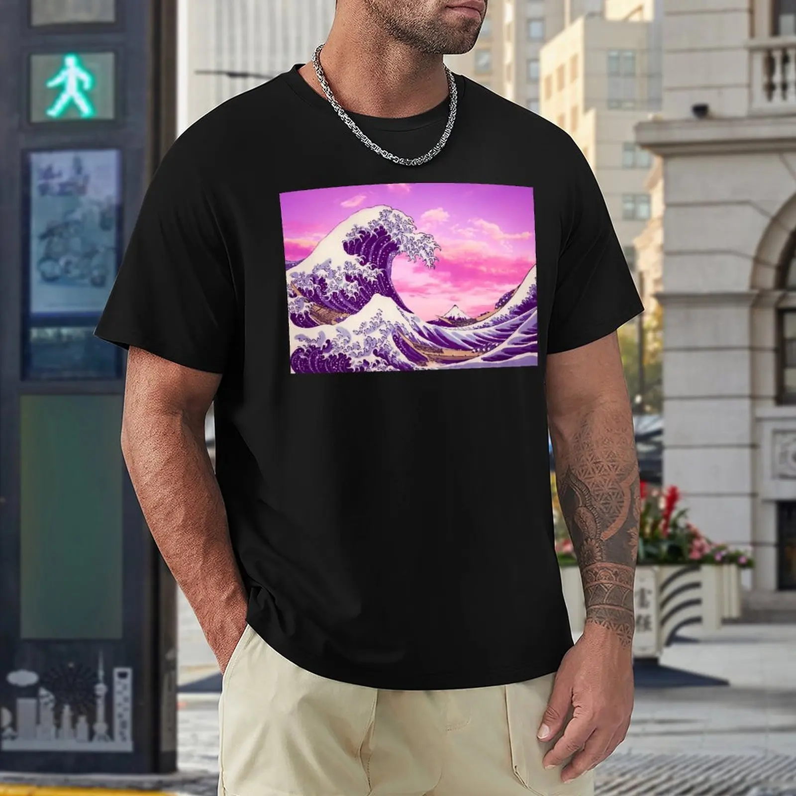 The Great Wave with Pink Clouds Classic T-shirt Round Neck Movement Tees Vintage Home Humor Graphic USA Size