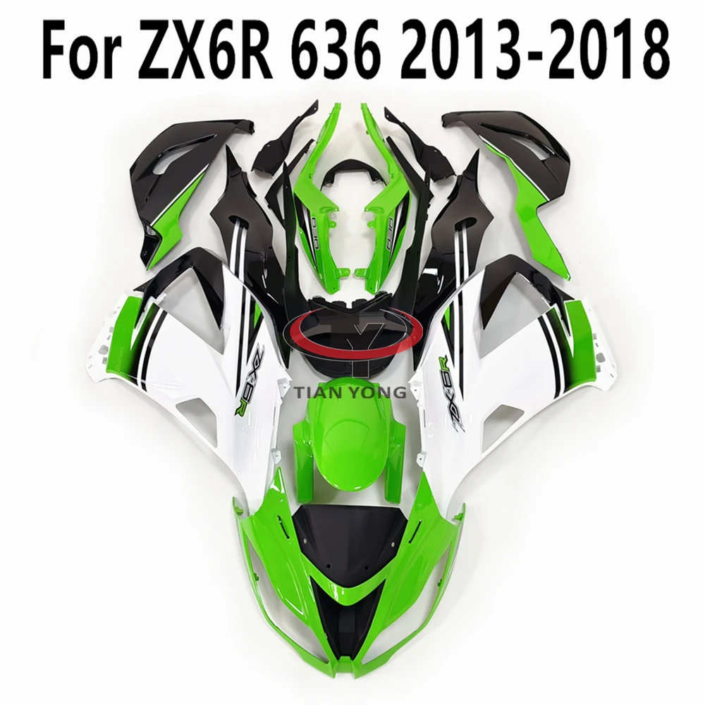 

For Kawasaki ZX6R ZX 6R 636 2013-2014-2015-2016-2017-2018 Full Fairing Kit Bodywork Cowling Green White Black Printmaking