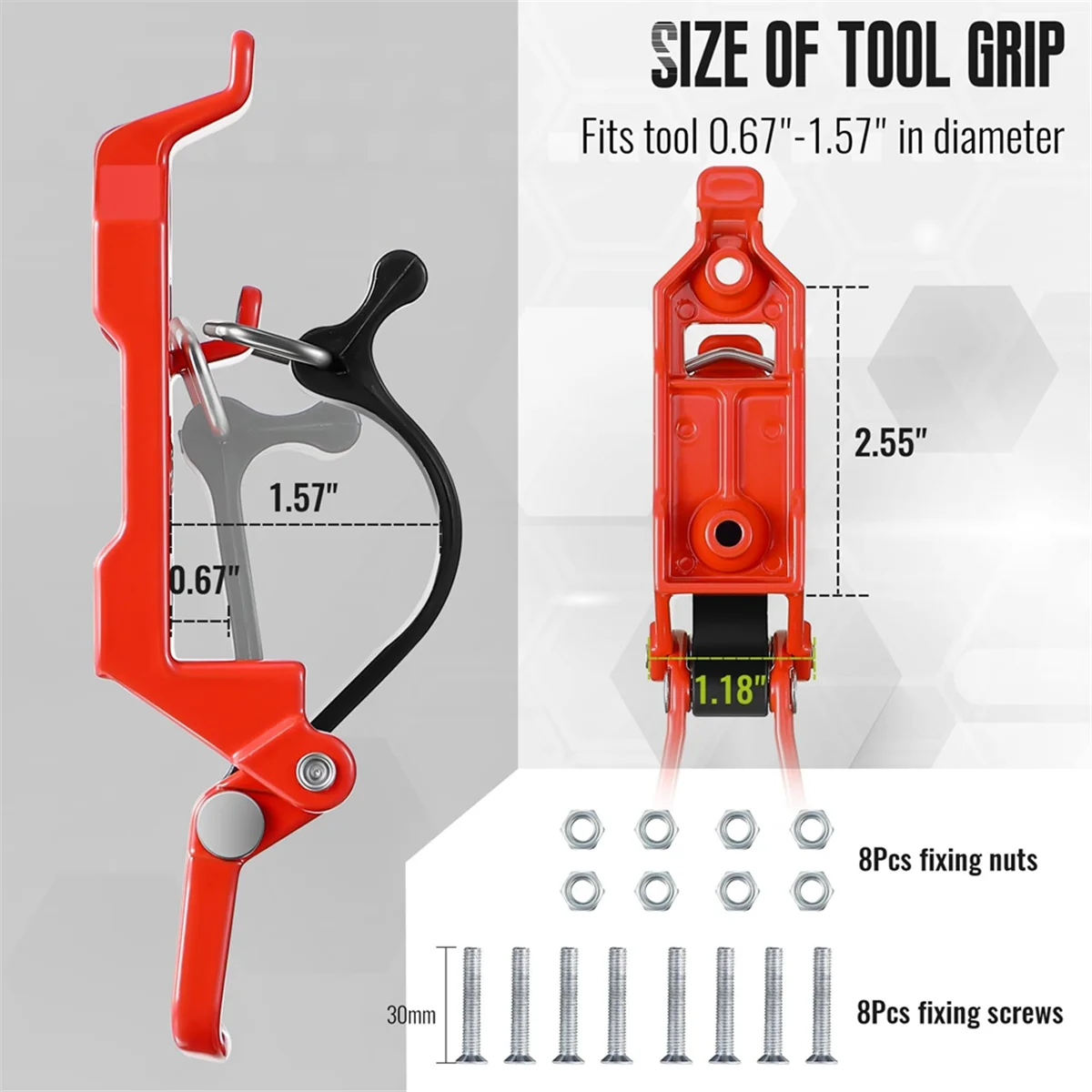 Shovel Mount for Roof Rack, Metal Rubber Clamps, Wall Mounting Brackets, Quick Release Holder Mount Kit(4 Pcs) Red