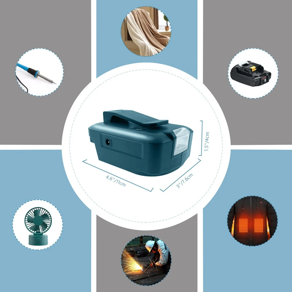 Batterie adapter für ma-kita 18v adp05 mit Gürtel clip & USB-Ladegerät & 12V DC-Anschluss & Typ C-Anschluss & 3w LED-Taschenlampe