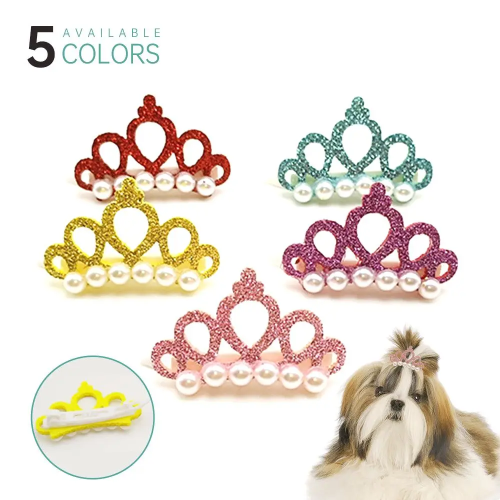 Random Pearl Cat Grooming Puppy Accessories Pet Supplies Headdress Dog Bowknot Crown Shape Bow-tie Hairpin Hair Clip