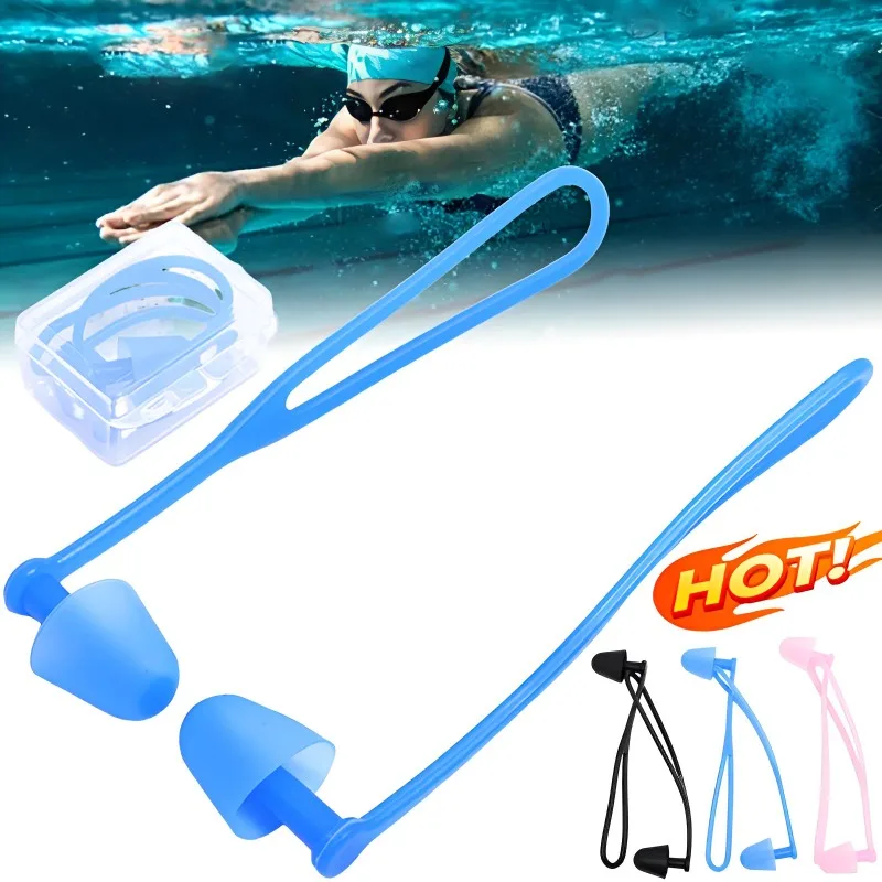 Swimming Goggles Lanyard Earplugs Professional Waterproof Anti-lost Ear Plug Silicone Diving Goggles Earplugs with Rope Tools