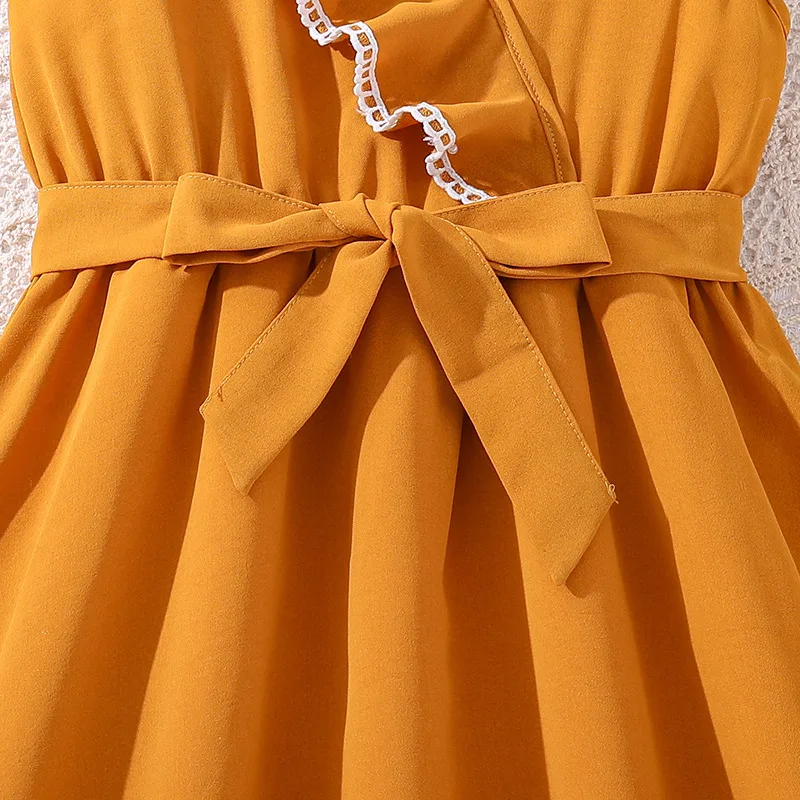 Kids Casual Dress for Girls Clothes Summer New Children Fashion Yellow Ruffles Sleeveless A-line Elegant Princess Dress 7-14Y