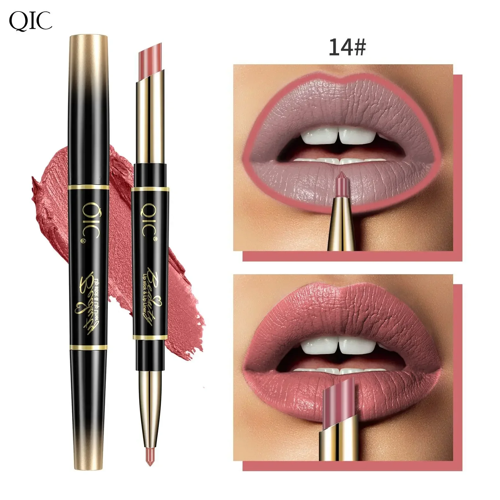 QIC Double Ended Matte Lipstick & Lip Liner Naakt 2-in-1 Lipliner Potlood Make-up Langdurige Paarse Lippotlood Lip Stain Cosmetische