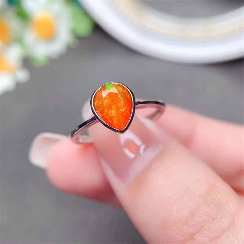 

925 silver sky opal yellow ring simple niche exquisite high sense of the ring female niche design fashion personality