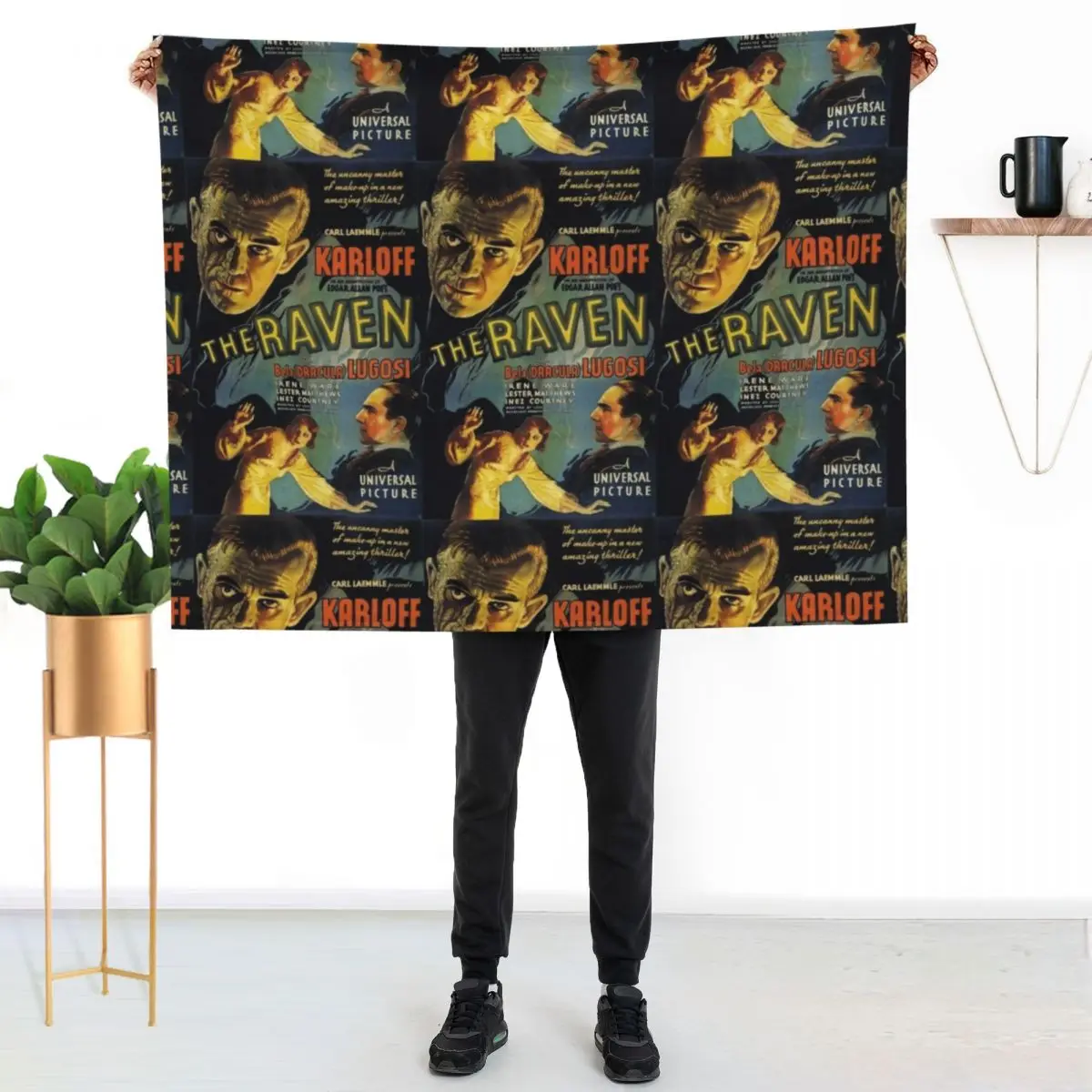 The Raven - vintage Universal horror poster - Boris Karloff, Bela Lugosi, Edgar Allen Poe Throw Blanket Polar Blankets