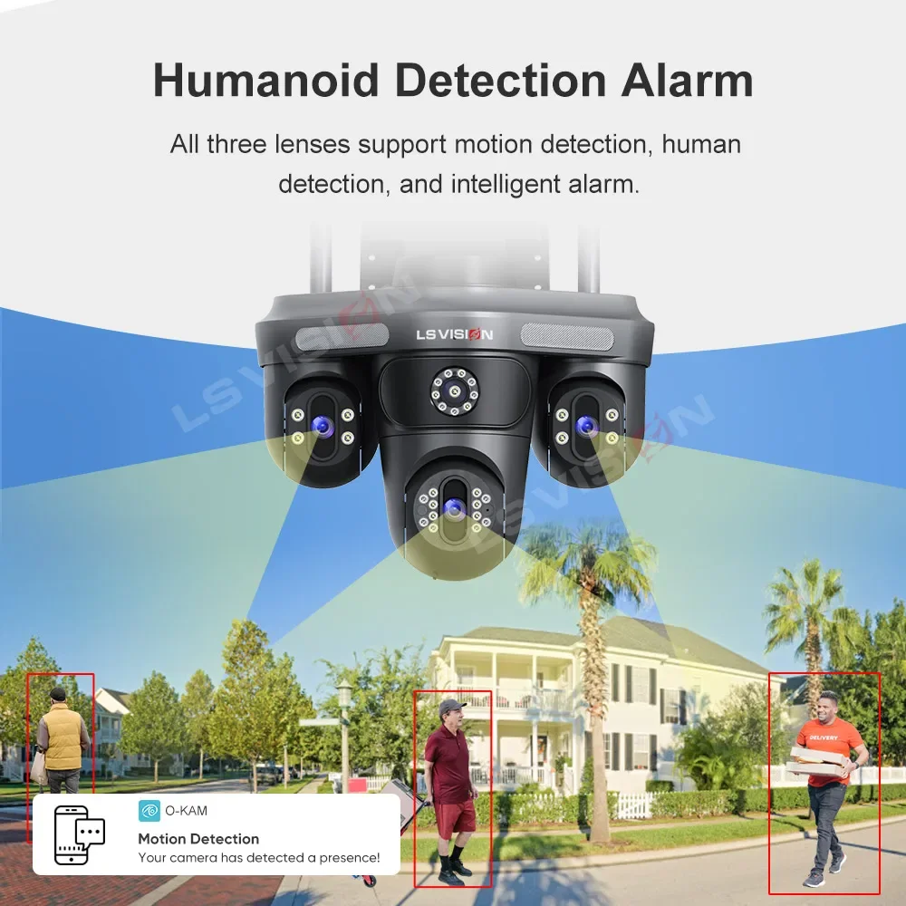 LS VISION 15MP Three Screen WiFi Camera Outdoor Three 360°Rotation PTZ IP Camera Human Auto Tracking Video Surveillance Cam CCTV